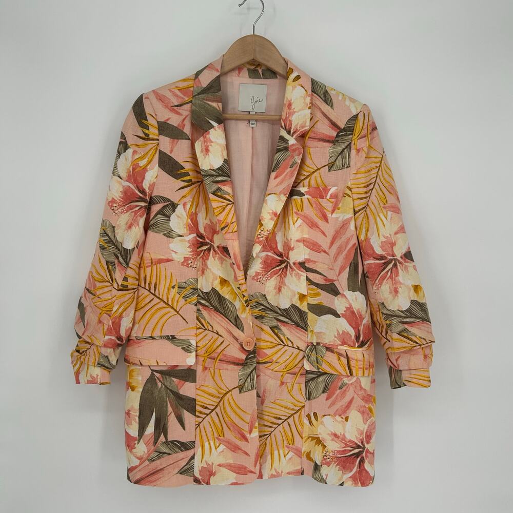 JOIE Kishina‎ B Floral Linen Blazer Size 6 Dusty Nude $298 EUC